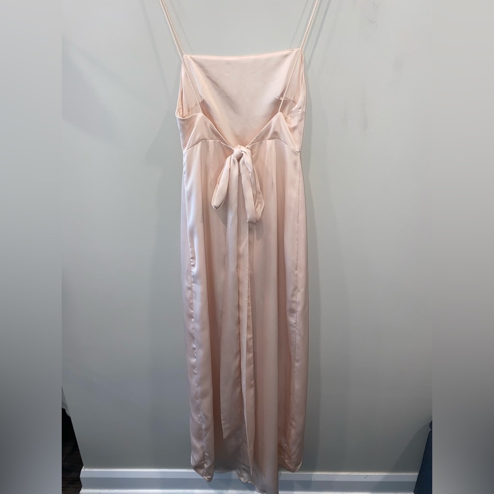 Sabo Skirt Champagne Satin Front Slit Low Back Long Dress Square Neck Size S - Picture 6 of 7